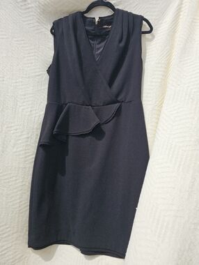 Tory Burch Black Sleeveless Mini Dress with Side Ruffle